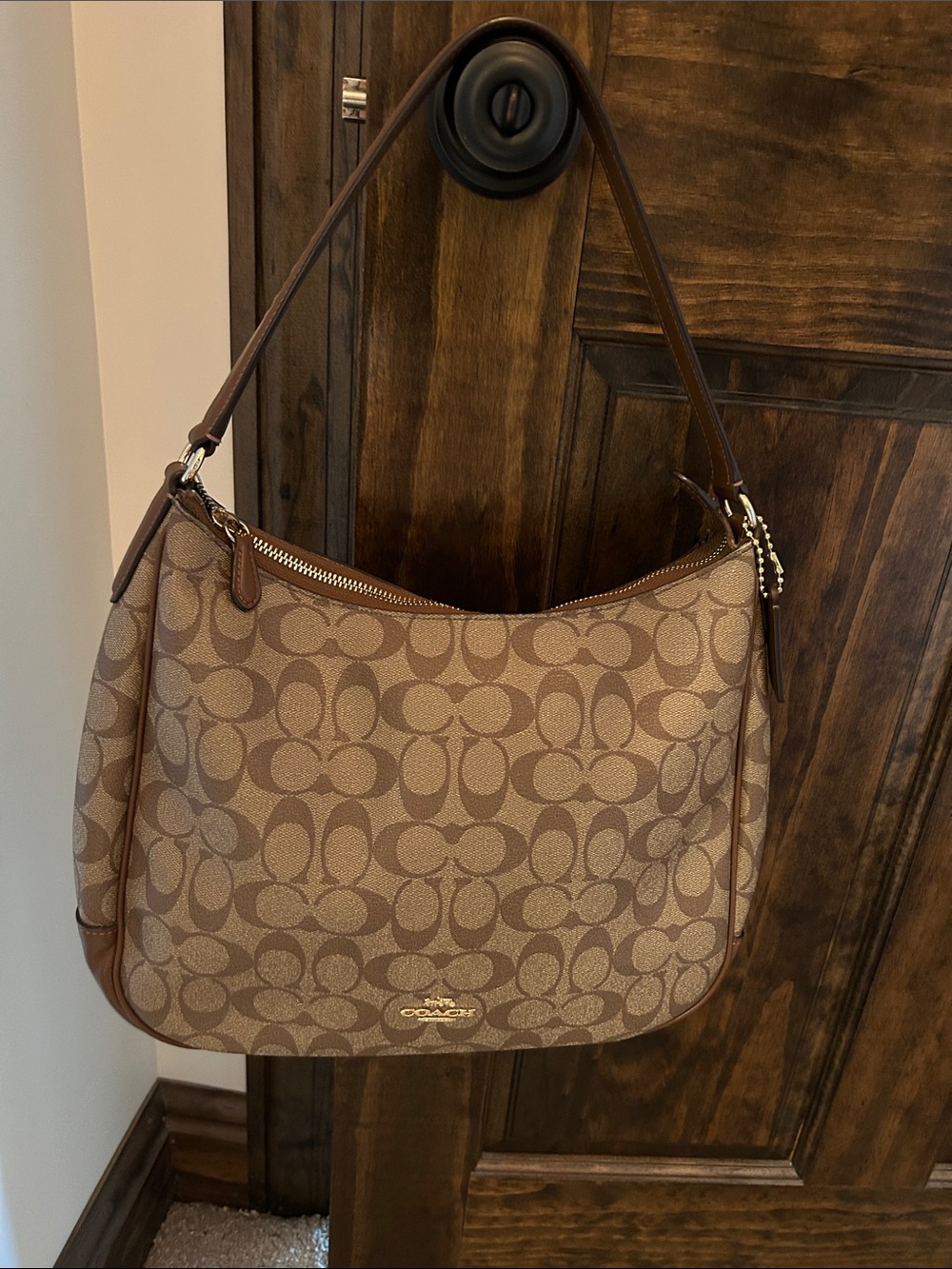 Coach Brown Signature Pattern Hobo Bag